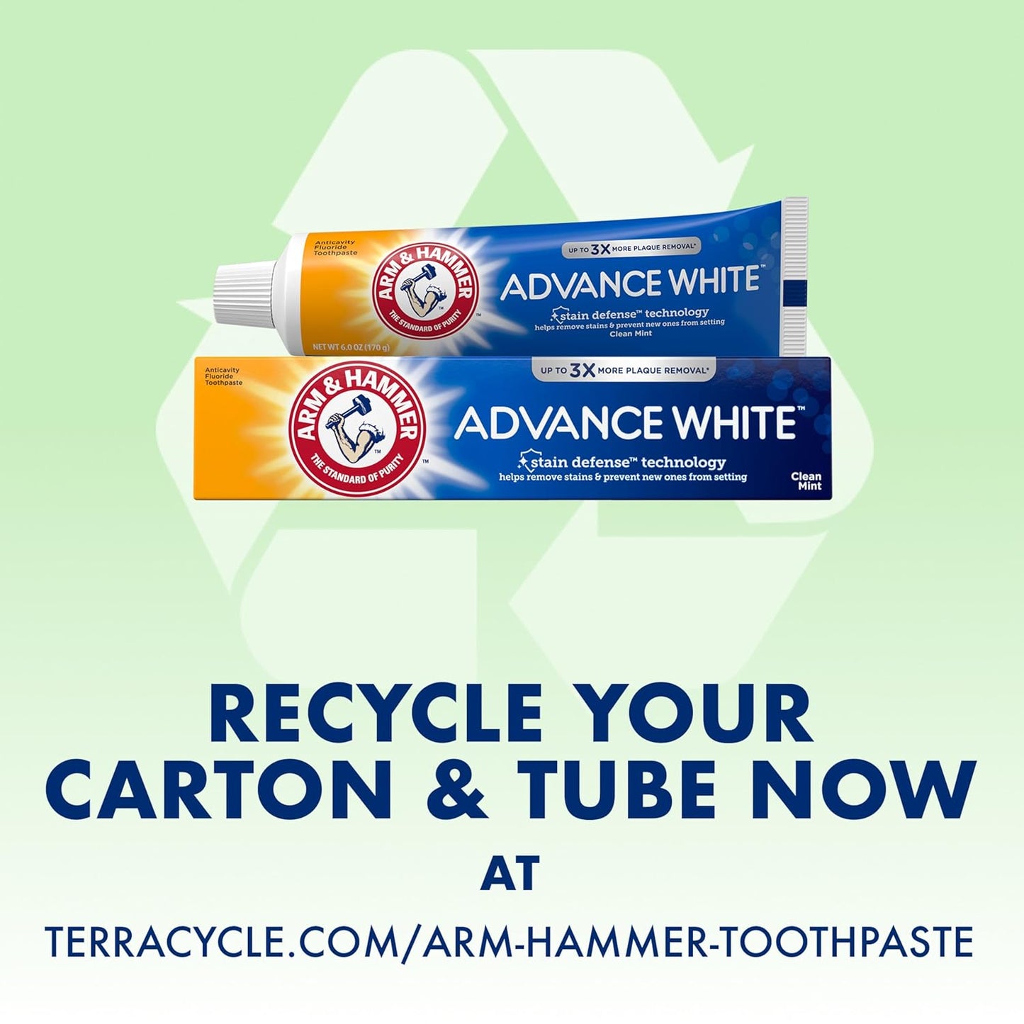 ARM & HAMMER Advance White Pasta de dientes, Pasta de dientes blanqueadora de bicarbonato de sodio con Tecnología de Defensa contra Manchas y Flúor, Sabor Menta Limpia, 6.0 Oz (Paquete de 4)