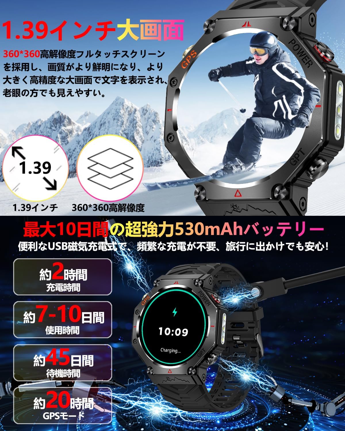 Smart Watch (2025 Industry's Latest Masterpiece, ChatGPT Built-In AI Dial, Built-in GPS), High Brightness Flashlight, Military Standard, 1.39 Inch Large Screen, Sports Watch, 3 ATM Waterproof