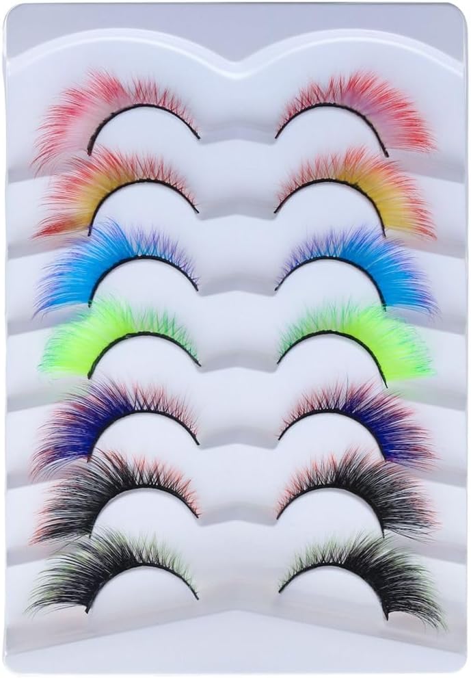 7 Pairs False Eyelashes Color Angel Color Eyelashes Fluffy Eyelashes with Wings Cosplay Makeup Colorful Eyelash Extensions