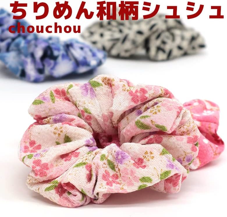 Japanese Pattern Scrunchie Crepe Kyoto Japanese Accessories Japanese Style Hair Accessories, Volume, Cute, Made in Japan