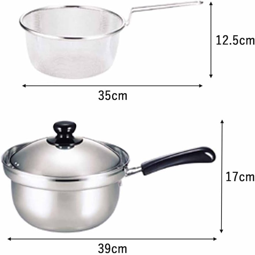 Shimomura Enterprises 27426 Yude Meijin Tsubamesanjo Stainless Steel Boiler Pot with 7.9 inch (20 cm) Diameter Strainer, Single Handle, Induction Stove Compatible, Boil Overflow-Resistant Pot, Ramen & Pasta, Capacity: 0.6 gal (2.4 L), Made in Japan