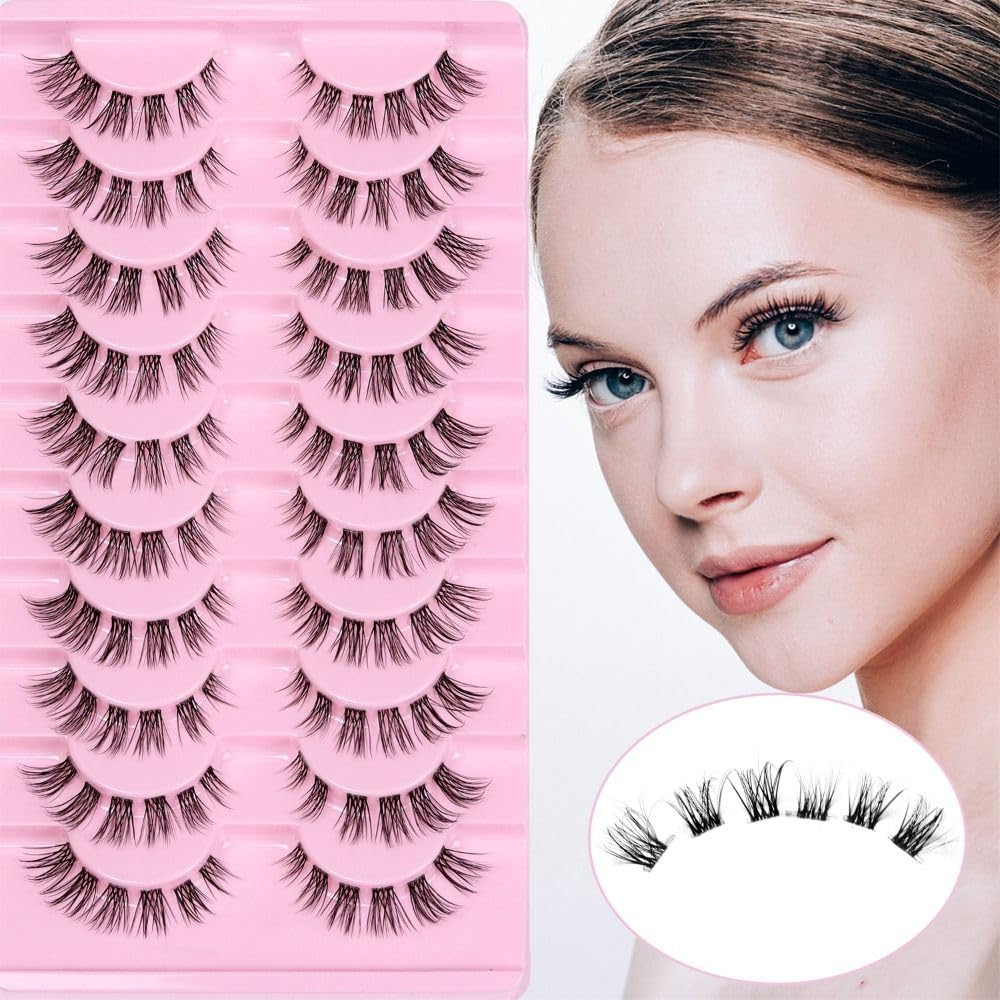 10 Pairs Cluster Lash D Curl Russian Strip Lashes Fluffy False Eyelashes Individual Natural Thin Eyelashes DIY Eyelash Extensions at Home (02)