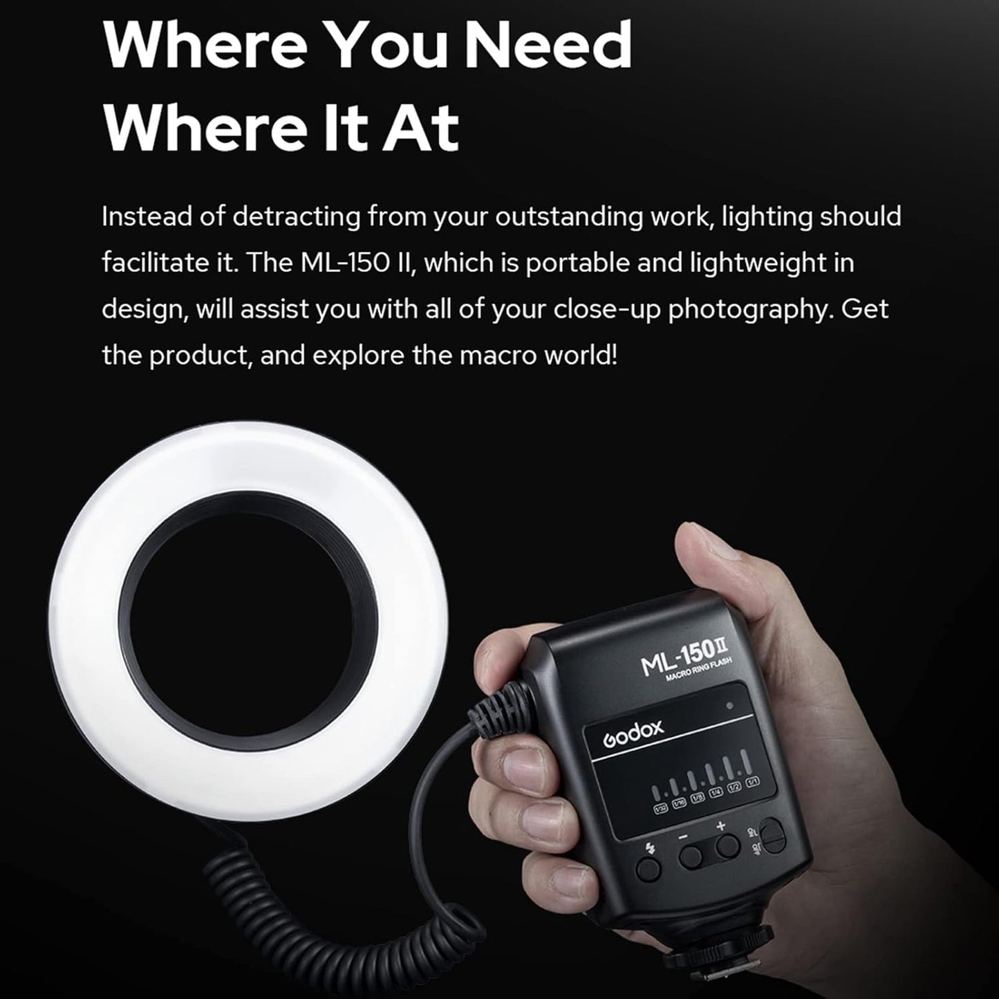 Godox ML-150II Macro LED Ring Flash Speedlite Macro LED Ring Flash Speedlite Macro LED Ring Flash Speedlite Compatible with Sony Canon Nikon Fuji Olympus Panasonic DSLR Camera