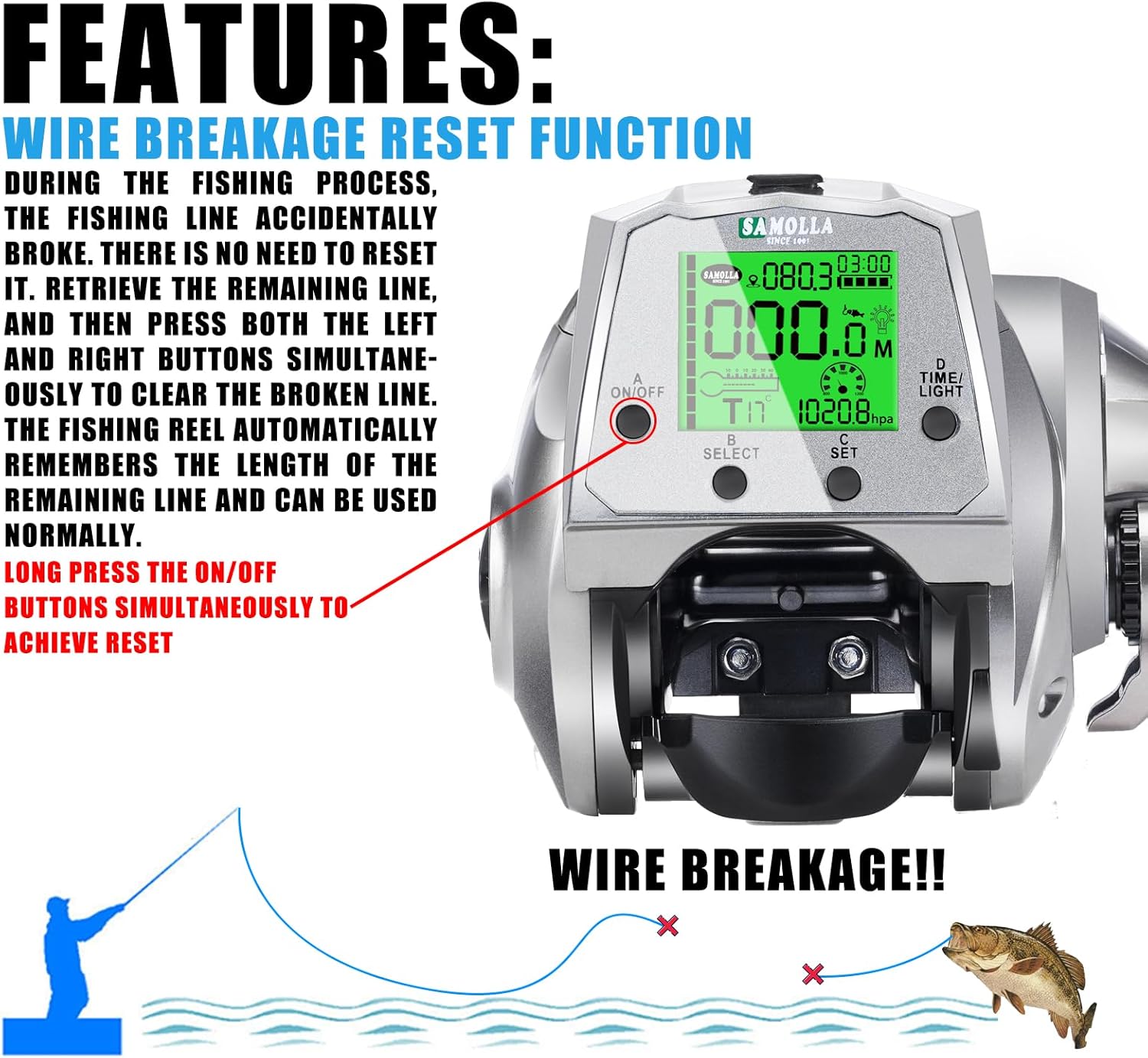 (2025 Model Limited) Bait LED with Counter, Waterproof, Professional Rechargeable Model and Regular Model, Line Counter 7.2 Gear Ratio, Replaceable Battery, Super Large Drag Force, 22.0 lbs (10
