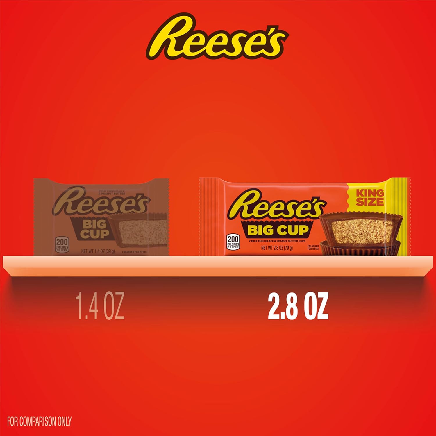 REESE'S Big Cup - Tazas de mantequilla de maní de chocolate con leche, tamaño King, paquetes de dulces, 2.8 onzas (16 unidades)