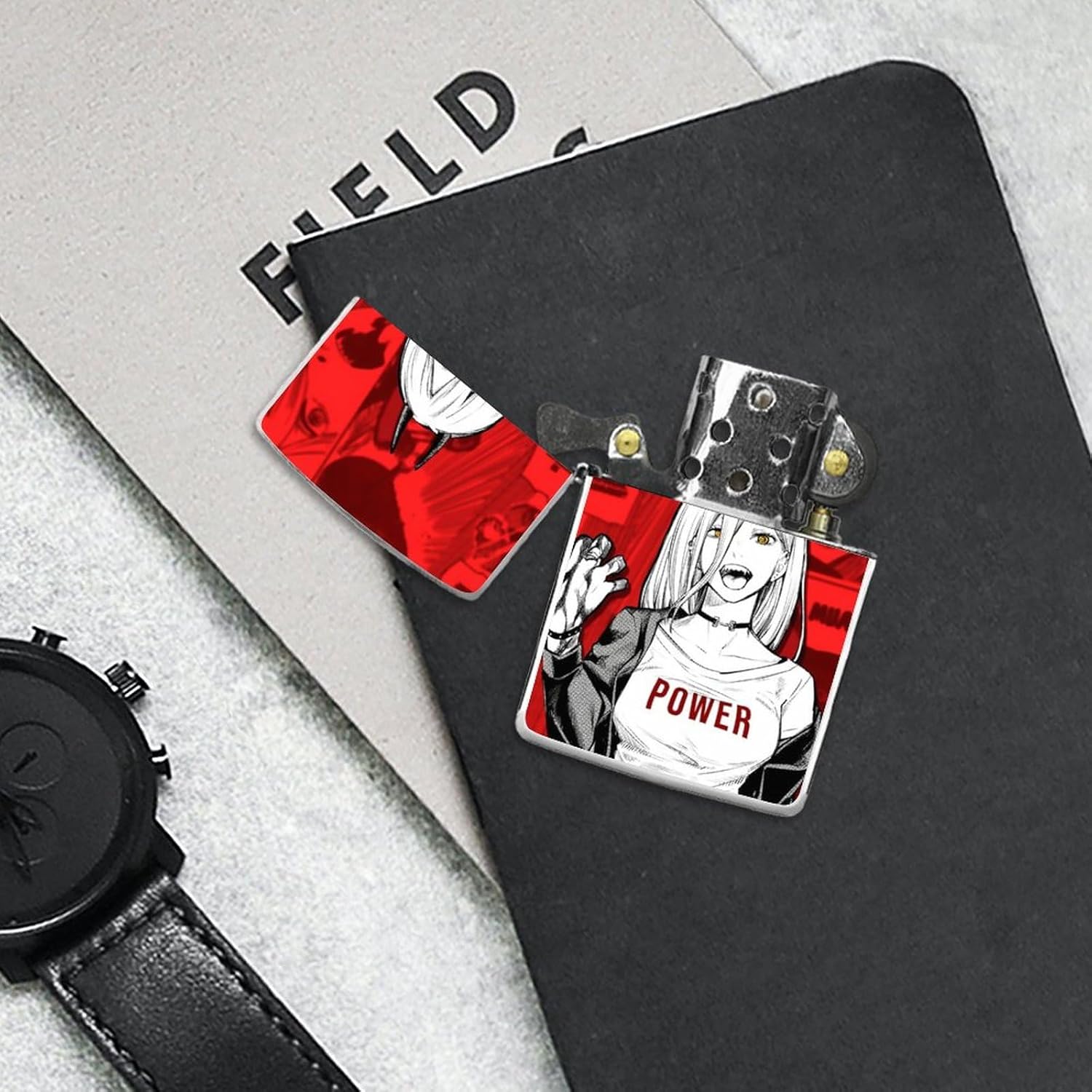 Zippo Lighter, Lighter Case, Outer Case, Chainsawman Anime Pattern, Surroundings, MoE Goods, Stylish, [Rust Proof, Aviation Metal Material, Abrasion-Resistant], Outer Protective Shell, Metal