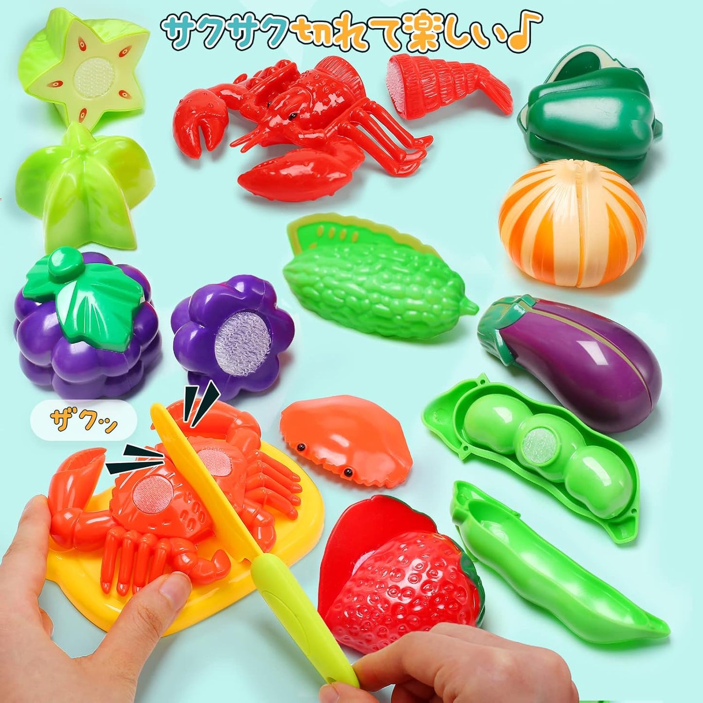 HOLYFUN Play Set, Toy Set, Pretend Play, Food Set, 100 Piece Set, Kitchen Set, Pretend Play, DIY, Seafood, Vegetables, Fruits, Hamburgers, Storage Bag Included, Cookware, Educational Toy, Birthday