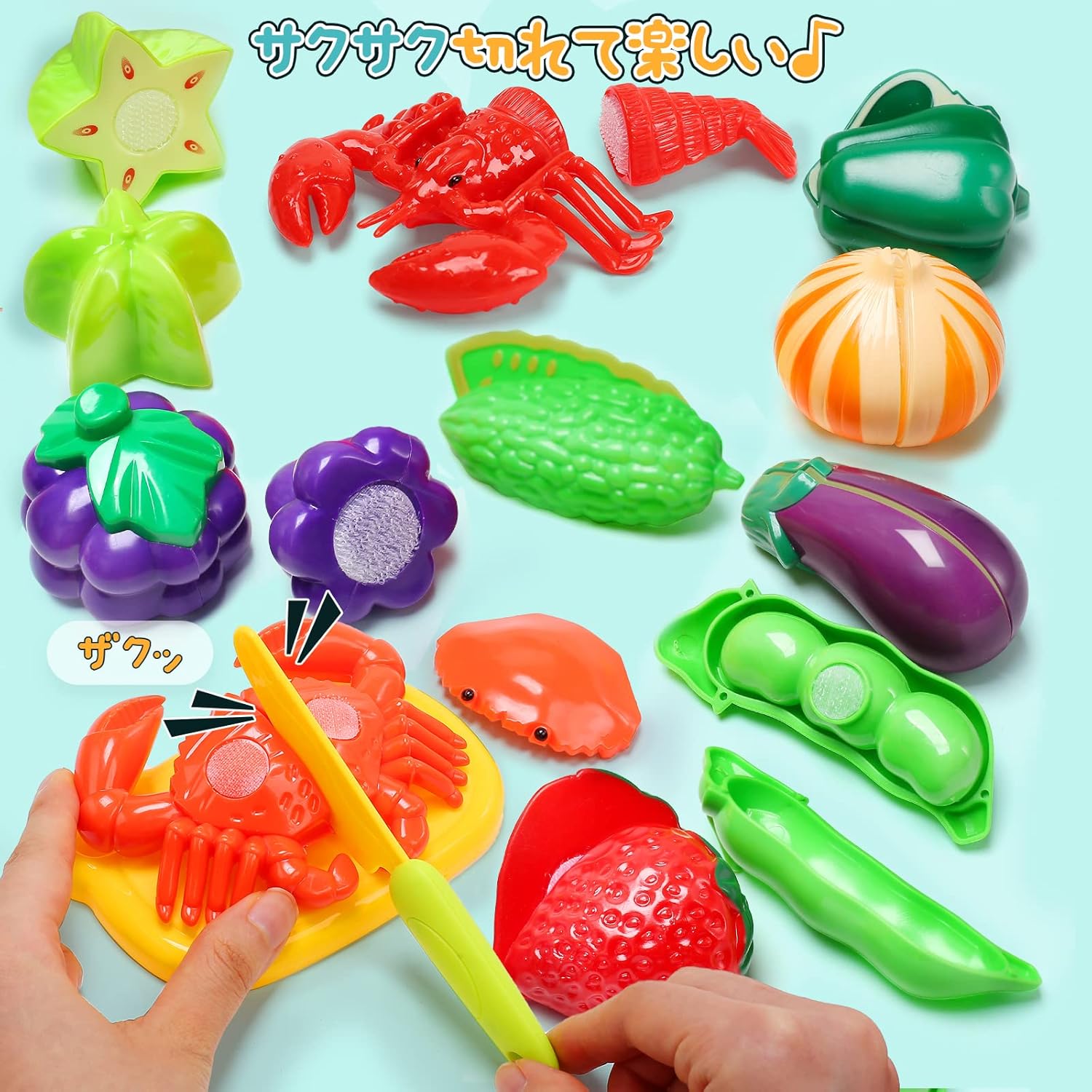 HOLYFUN Play Set, Toy Set, Pretend Play, Food Set, 100 Piece Set, Kitchen Set, Pretend Play, DIY, Seafood, Vegetables, Fruits, Hamburgers, Storage Bag Included, Cookware, Educational Toy, Birthday