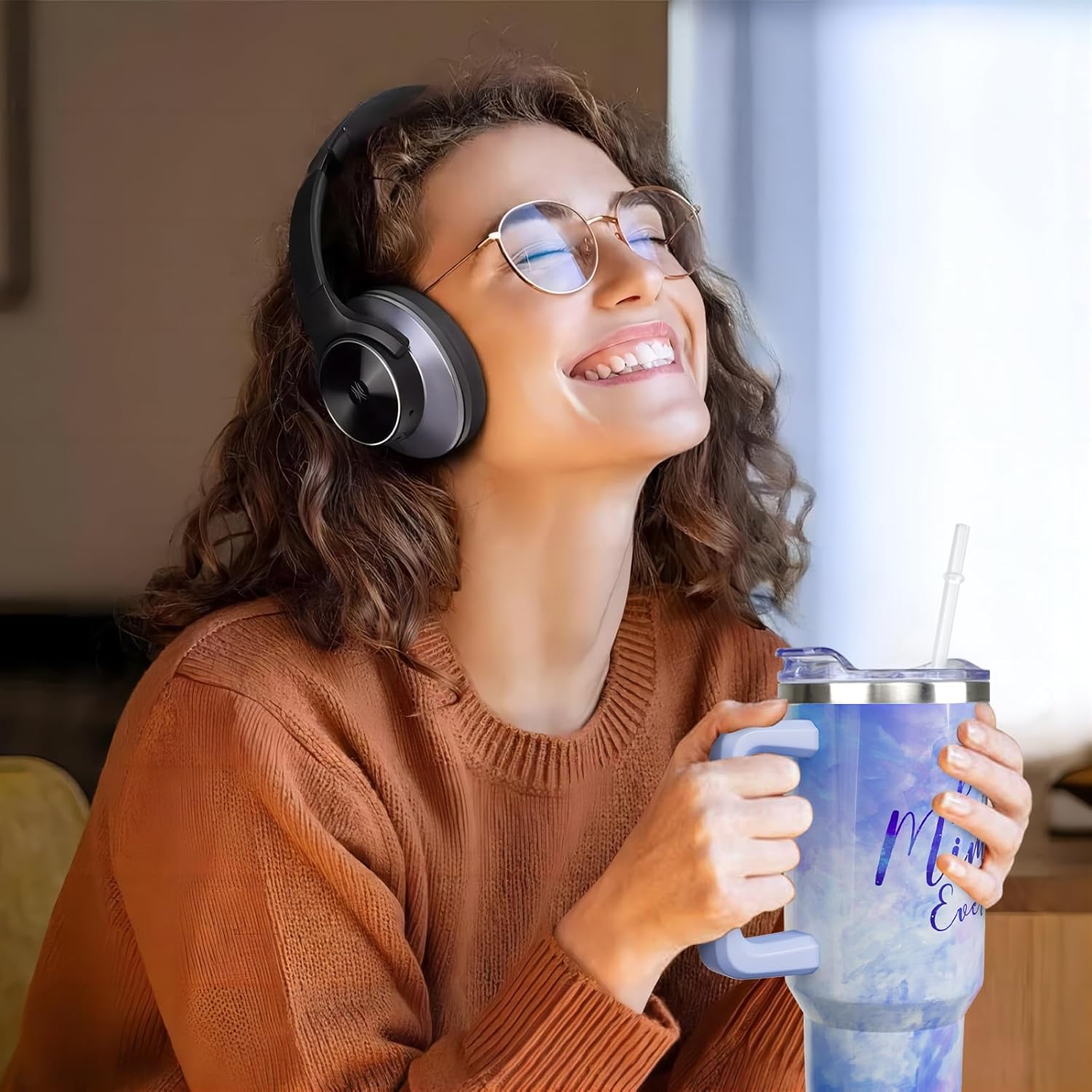 Mimi - Vaso de café con asa y pajita, de acero inoxidable, con diseño de Best Mimi Ever Sky Blue, 40 onzas, regalo para la abuela