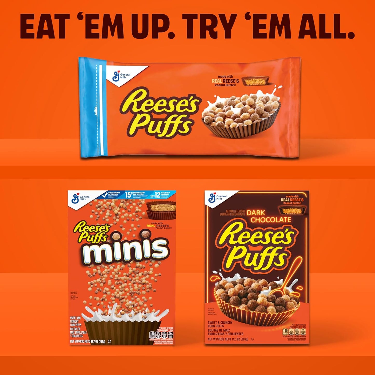 REESE’S PUFFS Chocolatey Peanut Butter Cereal, Kid Breakfast Cereal, Giant Size, 29 oz