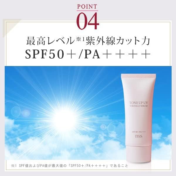 EbiS Cosmetics (EBiS) [Wrinkle Improvement, Sunscreen, Makeup Base] Tone Up UV Wrinkle Serum, 1.4 oz (40 g), Niacinamide Formulated SPF50+/PA++++, Quasi-Drug