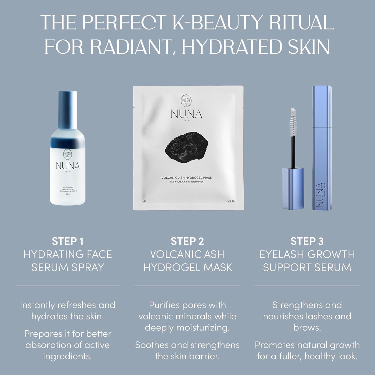 NUNA Suero de apoyo para el crecimiento de pestañas 6ml – Suero potenciador de pestañas y cejas para mujeres y hombres con biotina - Multi péptidos coreanos y extractos naturales – Promueve pestañas
