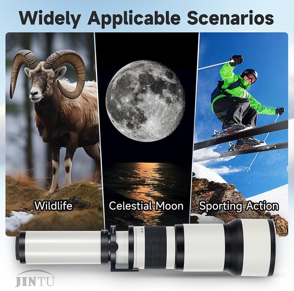 JINTU 650-1300mm PRO F8.0-16 Super Telephoto Zoom Lens for Nikon D3200 D3100 D3400 D5500 D5600 D5400 D5300 D5100 D5200 D7200 D7500 Digital For SLR manual focus Includes carry bag