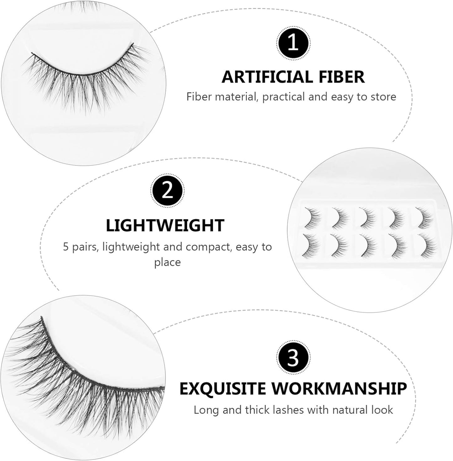 KESYOO False Eyelashes, Popular, Dark Eyelashes, Natural, 3D, Popular, Black, Strong, Natural, Women, 5 Pairs