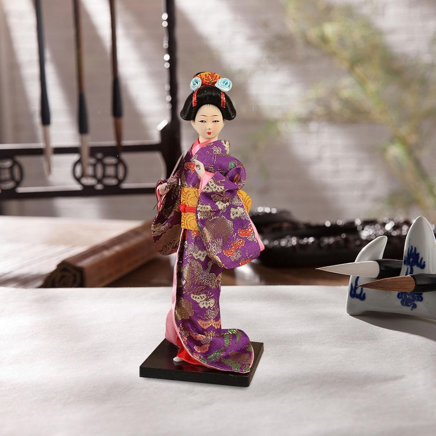 Perfk Japanese Geisha Kimono Doll, 9 Inch Elegant Traditional Collectors Traditional Craft for Table Cabinet Shelf Office Decoration, Style E