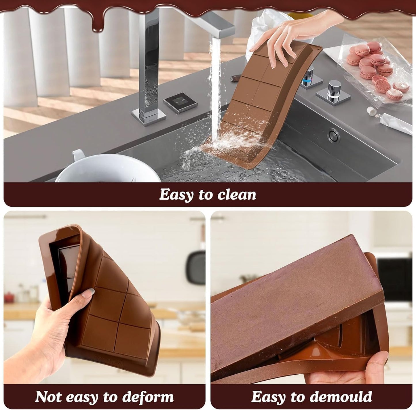 Pclife 2PCS Chocolate Molds Silicone Molds Chocolate Baking Pastry Rectangle Food Grade Silicone Molds Chocolate Bar Molds Milk Chocolate Bar Dubai Chocolate Cookie Tools DIY Mold Baking Baking Baking