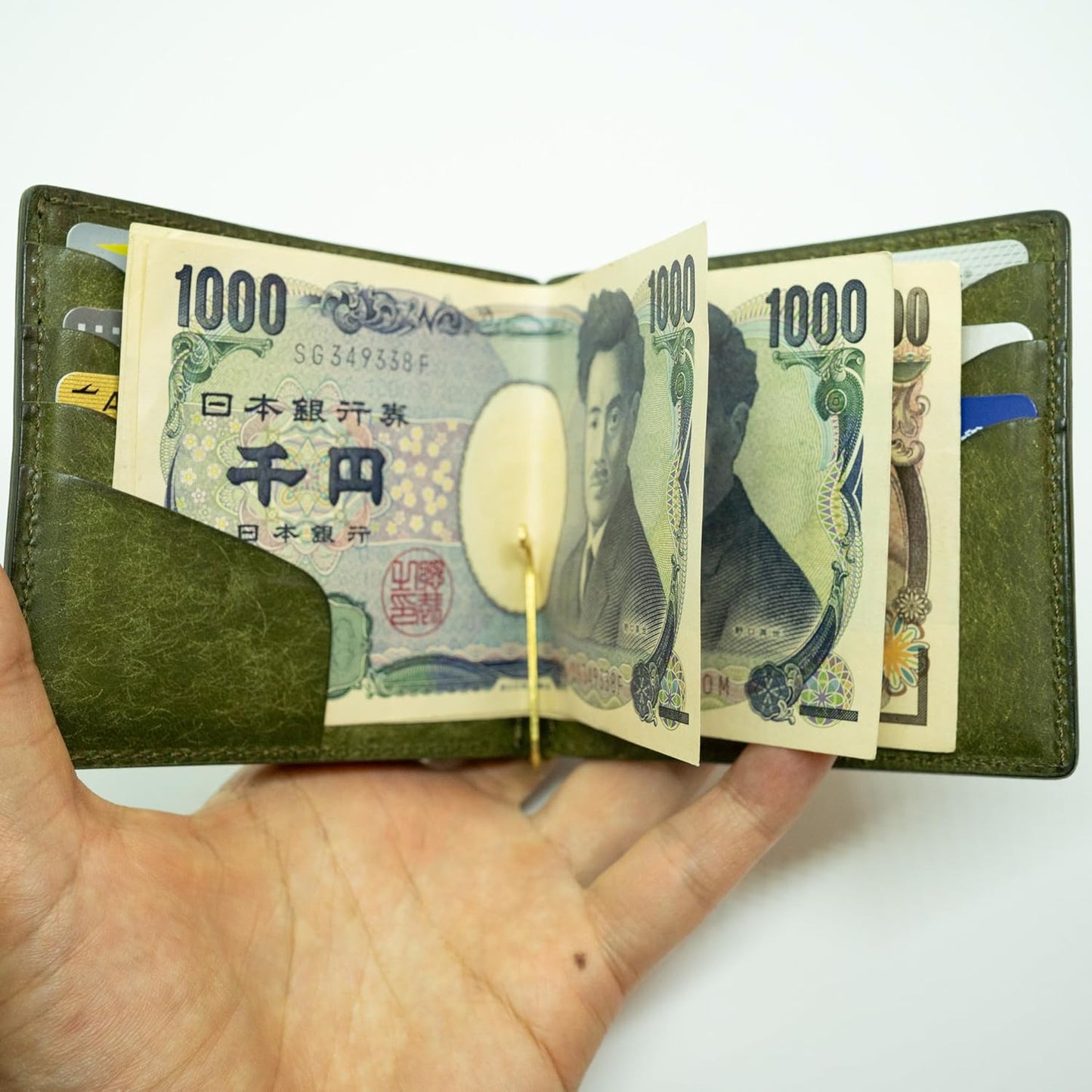 Hizu Factory Pueblo Genuine Leather Money Clip (with Coin Pocket) Made in Japan Artisan Handmade, oliva