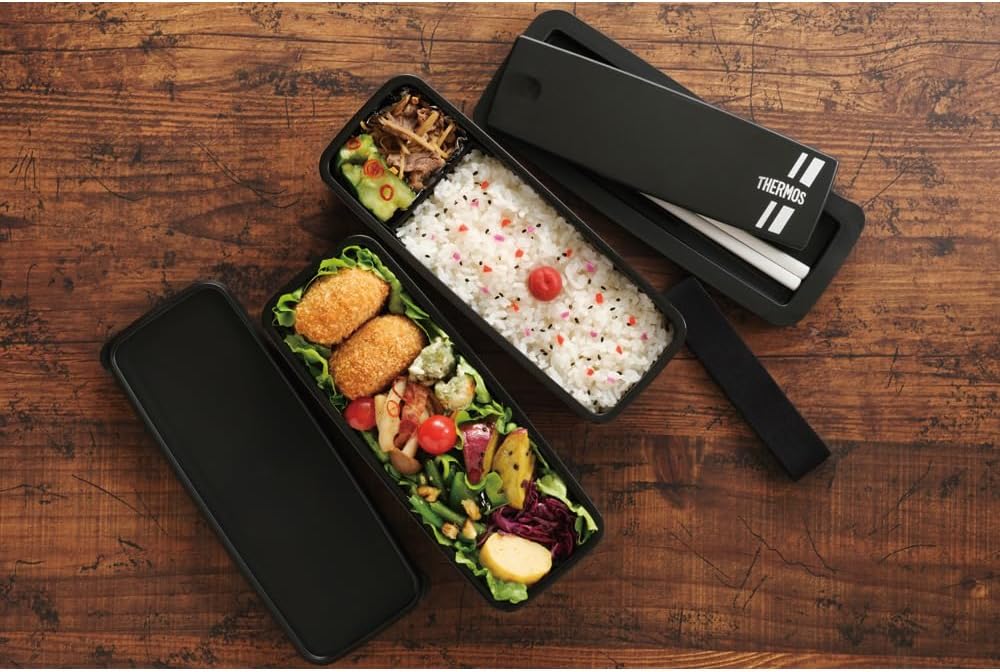 Thermos DJS-981W BKSL 2-Tier Fresh Lunch Box with Chopsticks, 32.8 fl oz (980 ml), Black Silver