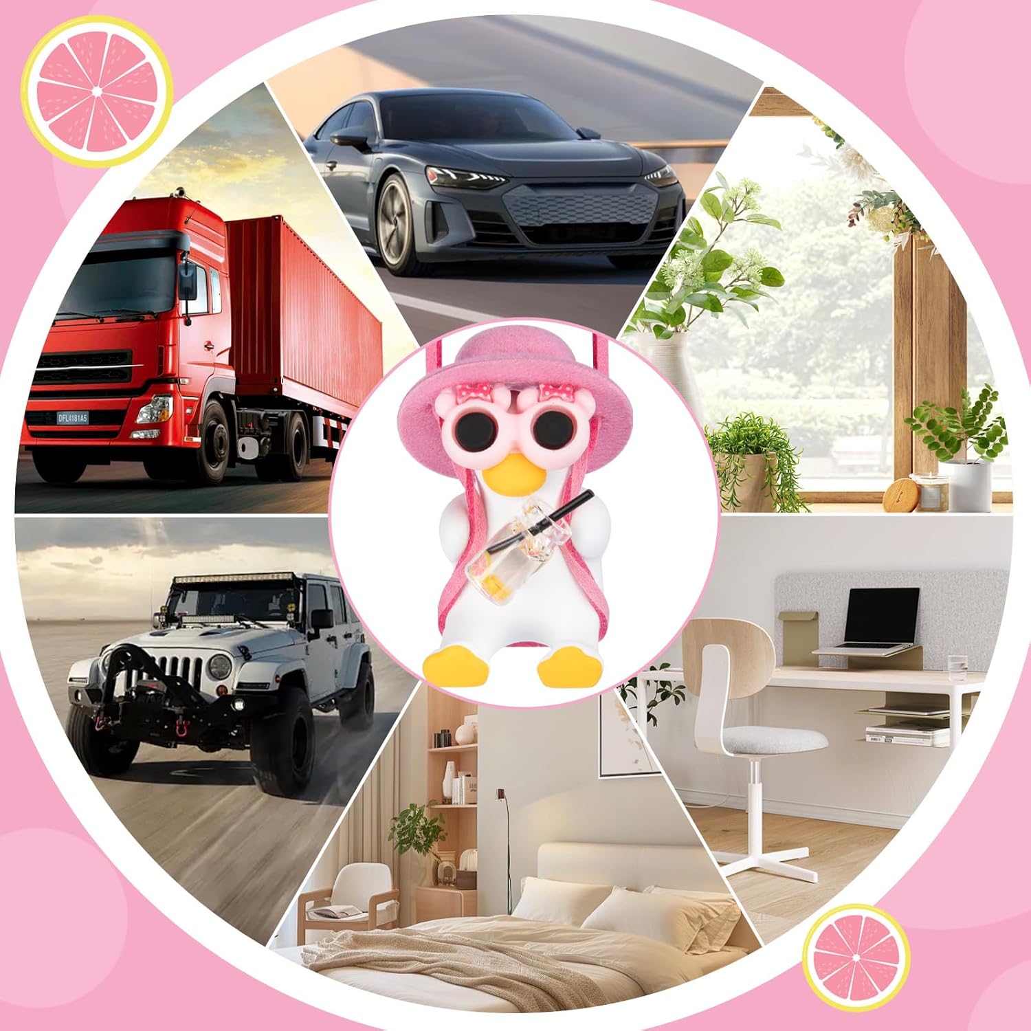 Adorno de pato oscilante para colgar en el auto, lindo pato colgante para el espejo del auto, accesorios rosas para el espejo retrovisor, decoración bonita para autos, accesorios divertidos para autos