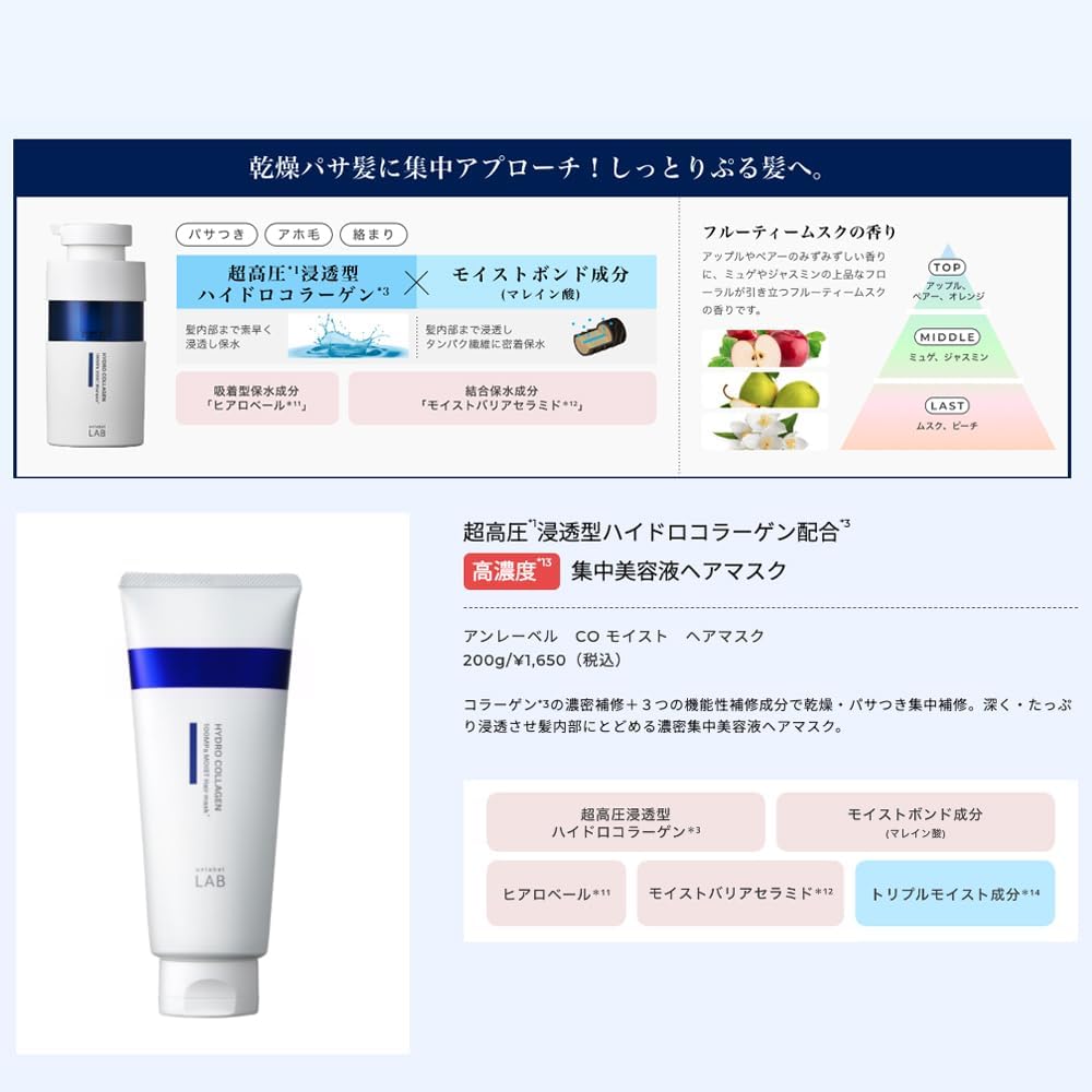 Unlabel CO Moist Hair Mask, 7.1 oz (200 g), Made in Japan, Hair Care, Hydrocollagen Blended, Serum, Hair Mask, Intensive Care, Damage Repair, Moisturizing, Shiny Hair