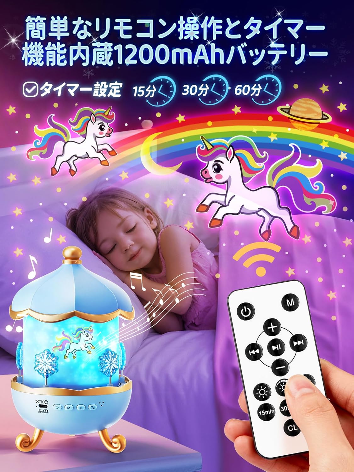 Music Box with 10 Songs Sleep Introduction Music, Planetarium with 15 Projection Film for Home, Kids, Baby with White Noise, Remote Controlled Night Light, Automatic Timer, Indirect Lighting, Funny