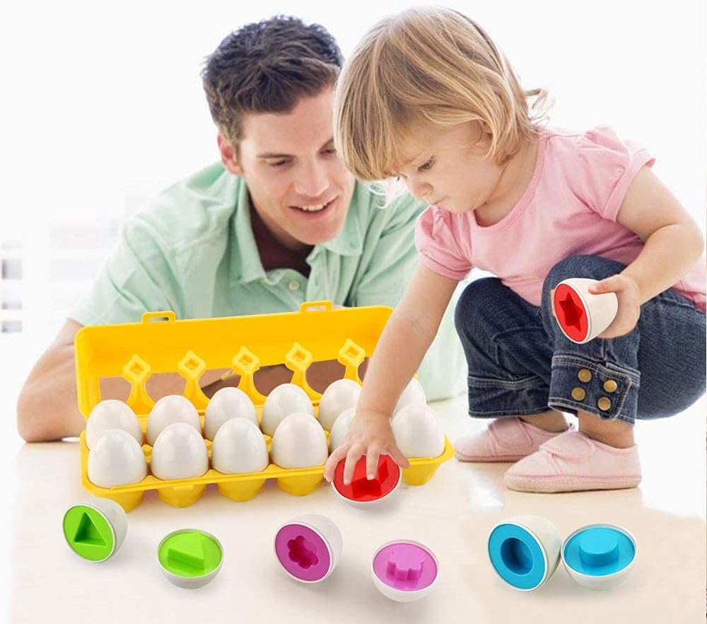 Montessori Educational Toy Shape Matching Toy Matching Egg Toddler Shape Insertion Egg Puzzle 12-Piece Set Colorful for Girls and Boys Birthday Present