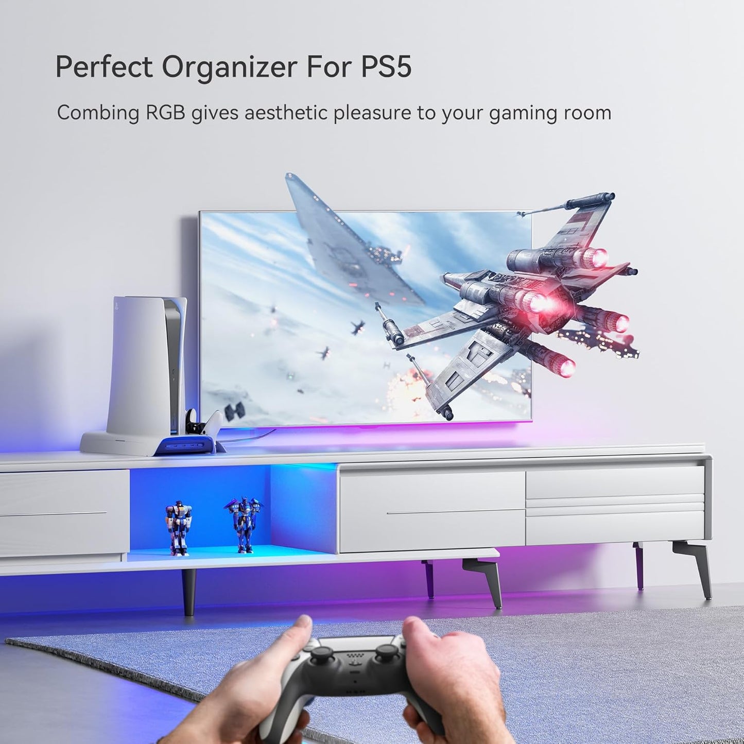 KIWIHOME PS5 Stand, Vertical Stand, Magnetic Charging Version, PS5 Peripheral Devices, RGB Effect, 2 Controllers, Charging Stand, 3 USB Ports, PS5, Cooling Fan, PS5, Stand, Vertical, Compatible with