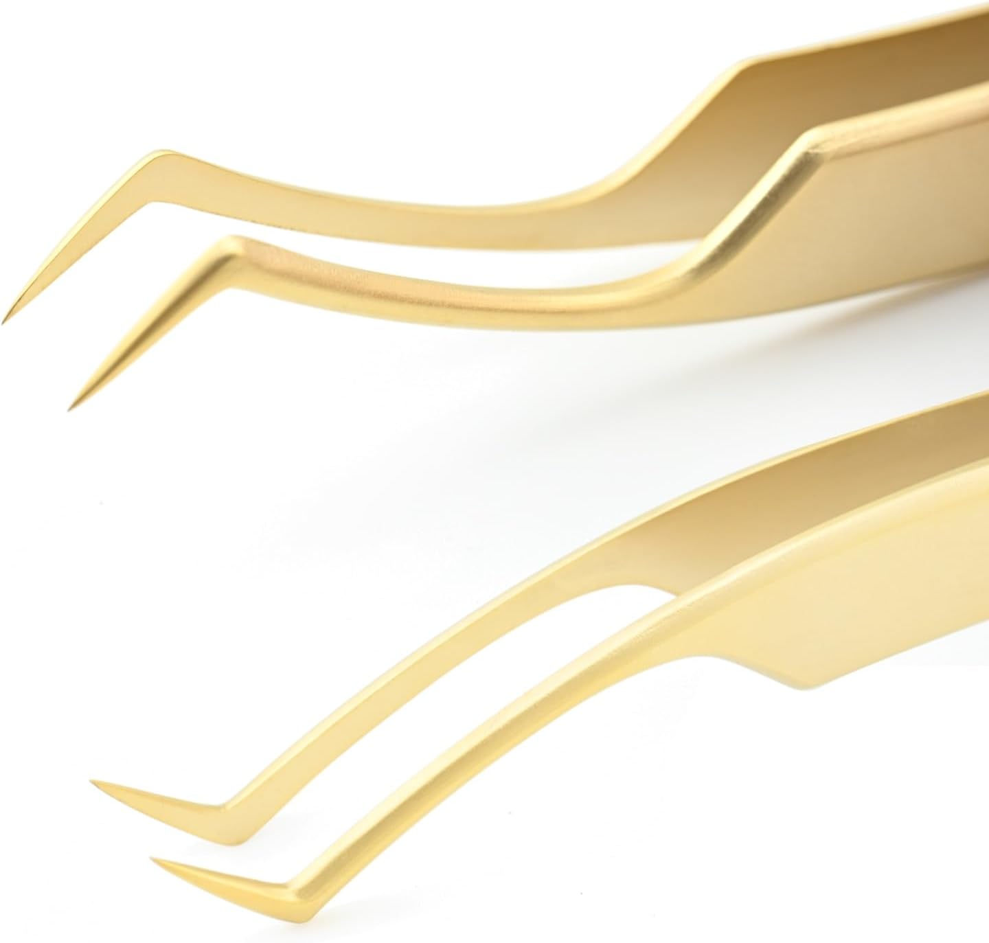 NAGARAKU Eyelash Extension Tweezers Gold Curved Angle Volume Cluster Precision Ultralight Stainless Steel (N-08)