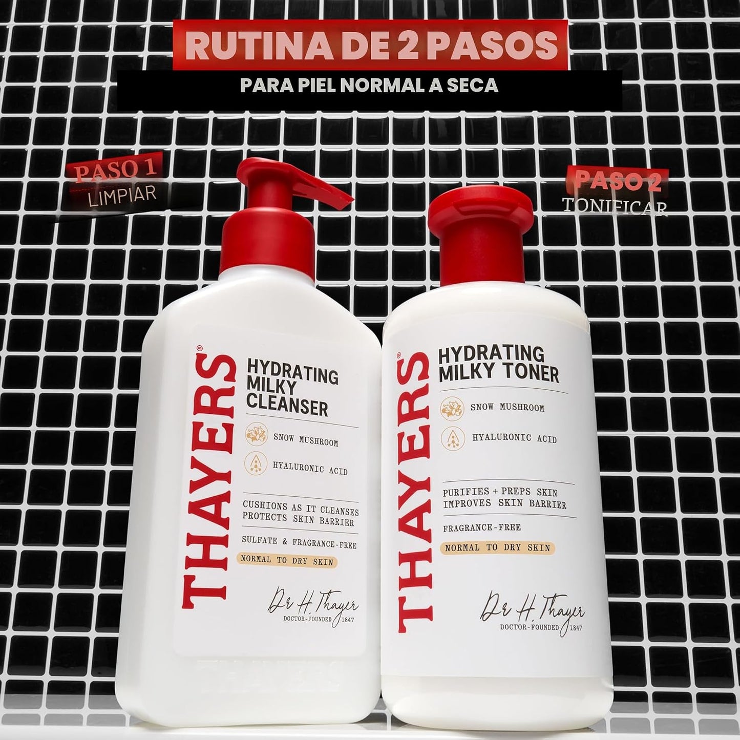 THAYERS Tónico facial lechoso para el cuidado de la piel con Tremella de hongos y ácido hialurónico, tónico facial suave natural, para piel seca y sensible, 12.0 fl oz