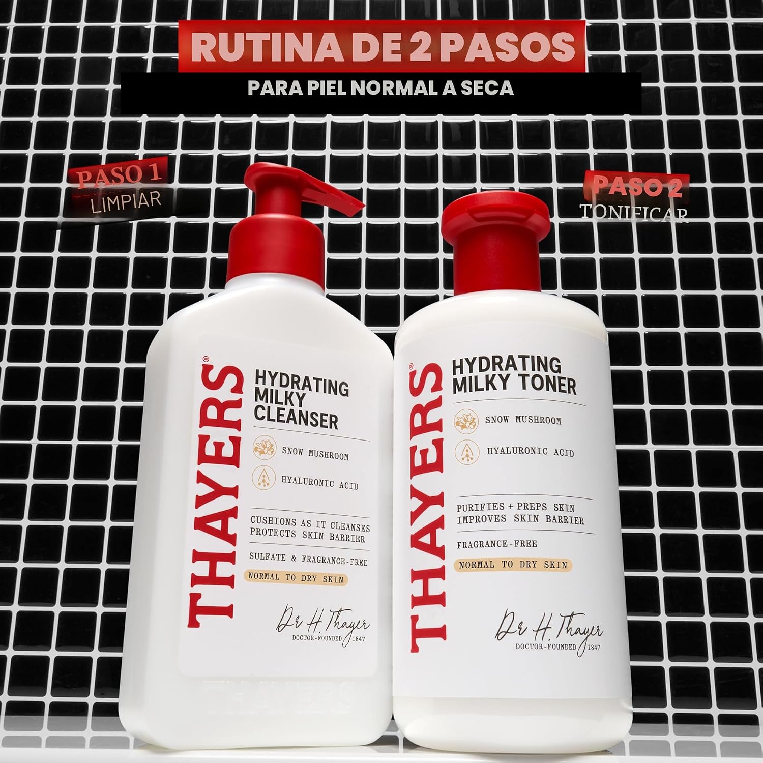 THAYERS Tónico facial lechoso para el cuidado de la piel con Tremella de hongos y ácido hialurónico, tónico facial suave natural, para piel seca y sensible, 12.0 fl oz
