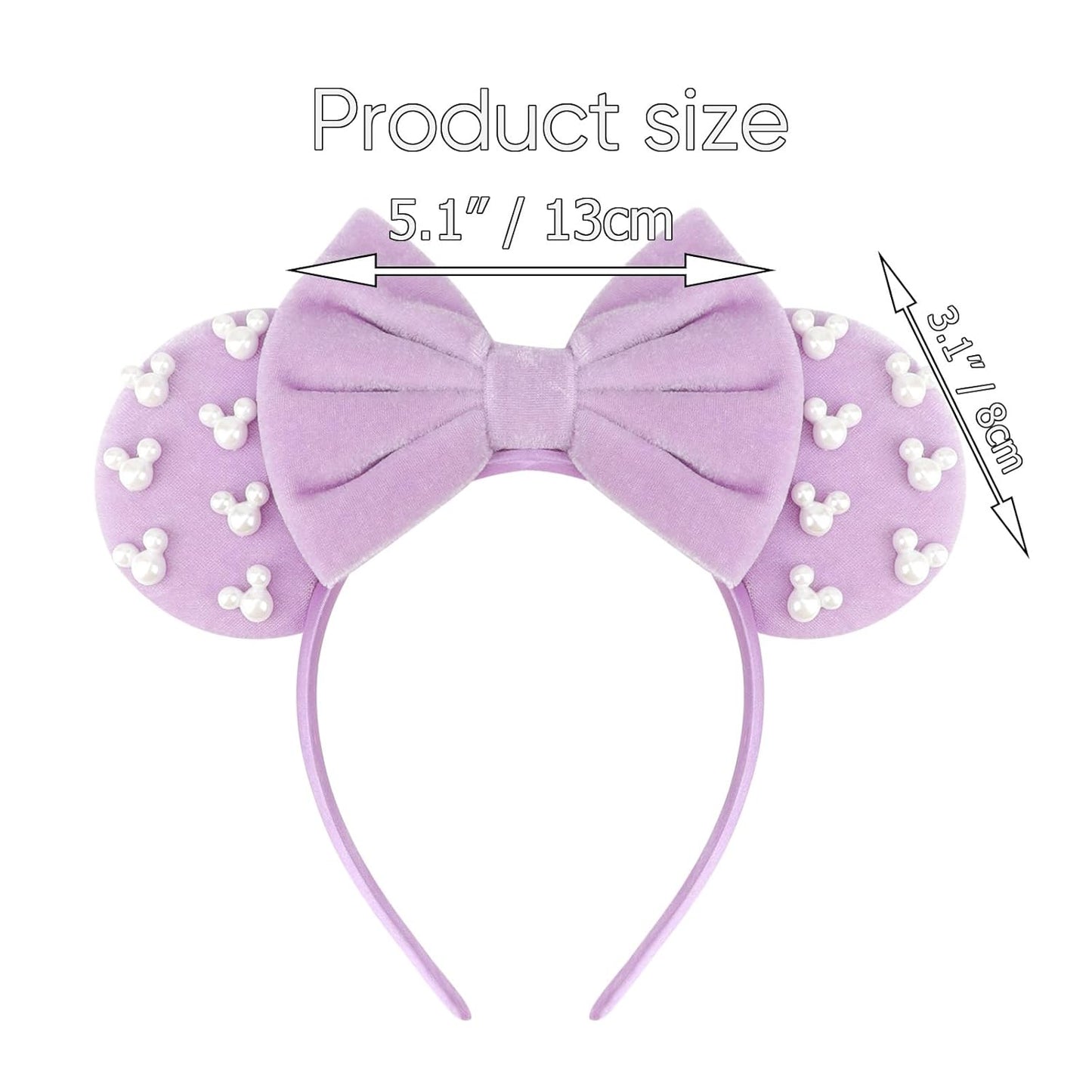DRESHOW - Diademas con orejas de ratón para mujeres, cintas de pelo de perlas, lazos para la cabeza, cintas de terciopelo, disfraz de cosplay de Navidad, disfraz de princesa, decoración para fiestas