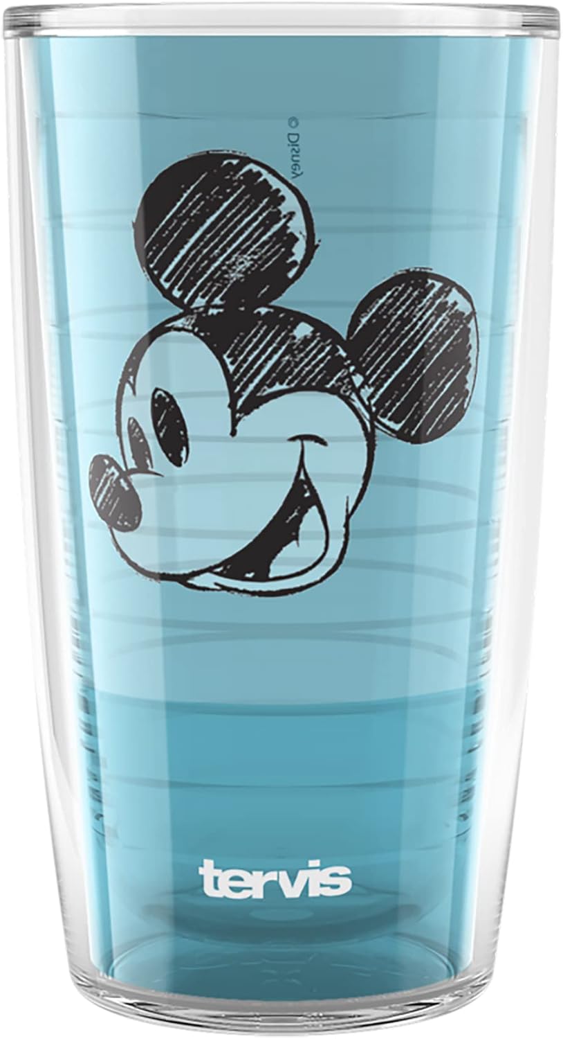 Tervis Disney Fundamentals Collection - Vaso aislado de doble pared hecho en Estados Unidos mantiene las bebidas frías y calientes, 16 onzas, paquete de 4, surtido