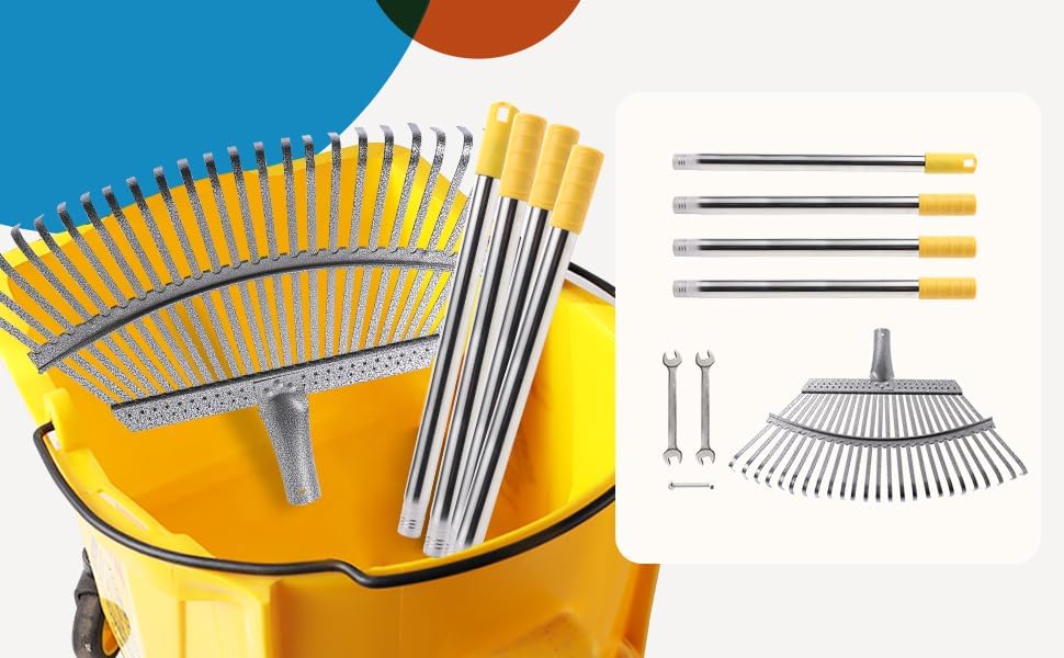 CLEANHOME Rake Garden Rake 25 Tines Adjustable Length 33.1-67.3 inches (84-171 cm) Leaf Sweeping Gardening/Grass Cutting/Lawn/Garden/Garden Cleaning Lightweight (Black)
