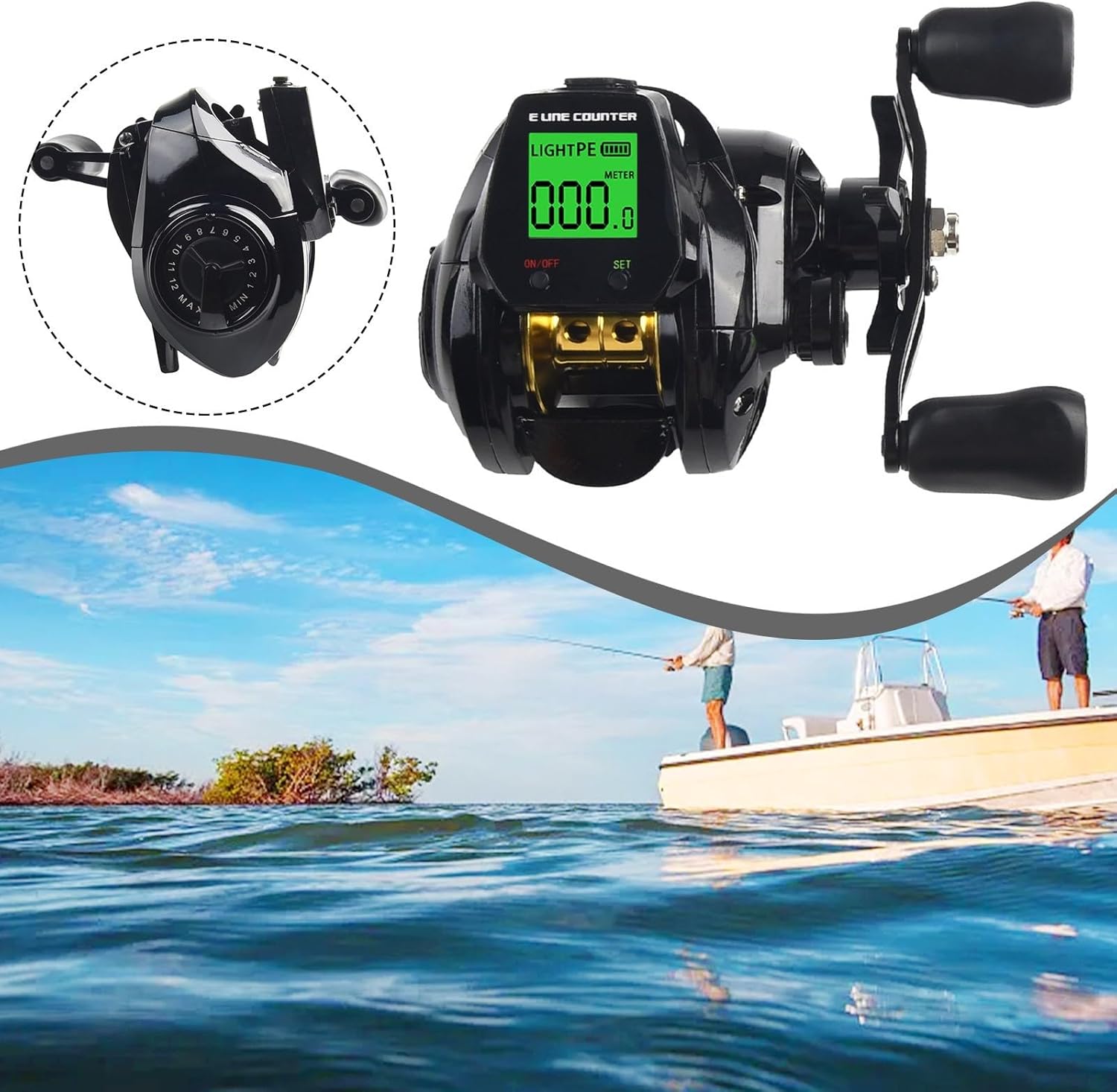 Digital Display Bait Reel 7.2:1 Gear Ratio, Fishing Reel, Bite Alarm Function, Depth Counter, 10 Adjustable Magnetic Brakes, Left/Right Winding, USB Rechargeable, Aluminum Alloy, Maximum Drag Force
