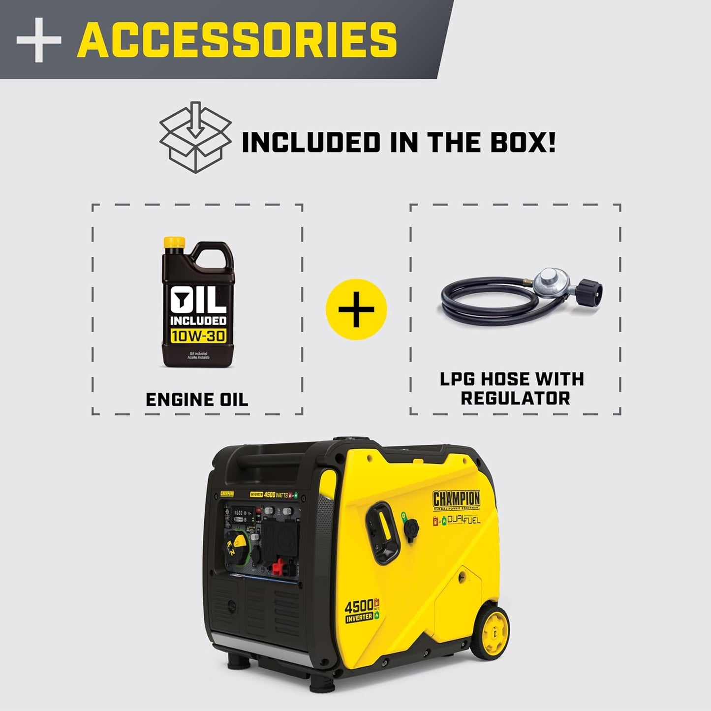 Champion Power Equipment 4500W - RV対応デュアル燃料ポータブルインバータージェネレーター 静音技術とCOシールド付き