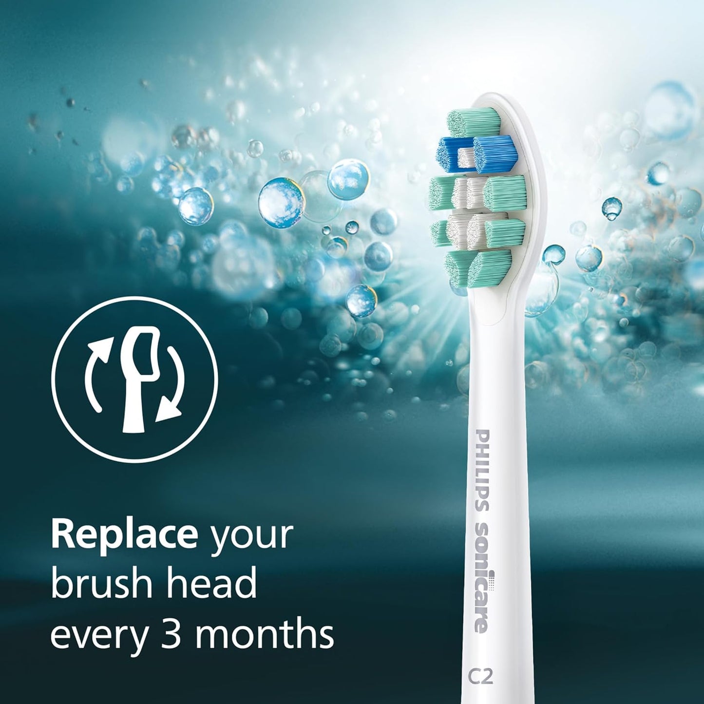 Philips Sonicare C2 Plaque Control - Cabezales de repuesto genuinos para cepillo de dientes eléctrico, Blanco, paquete de 3, HX9023/65