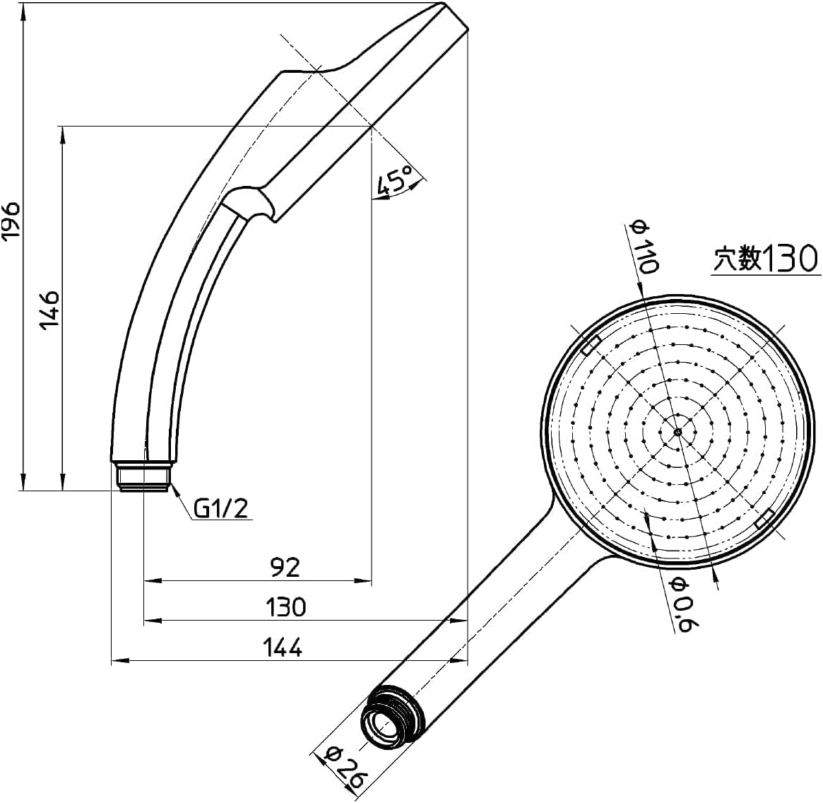 SANEI PS350-80XA-MW2 Shower Head, Large Shower Plate, Made in Japan, Large Water Volume, White