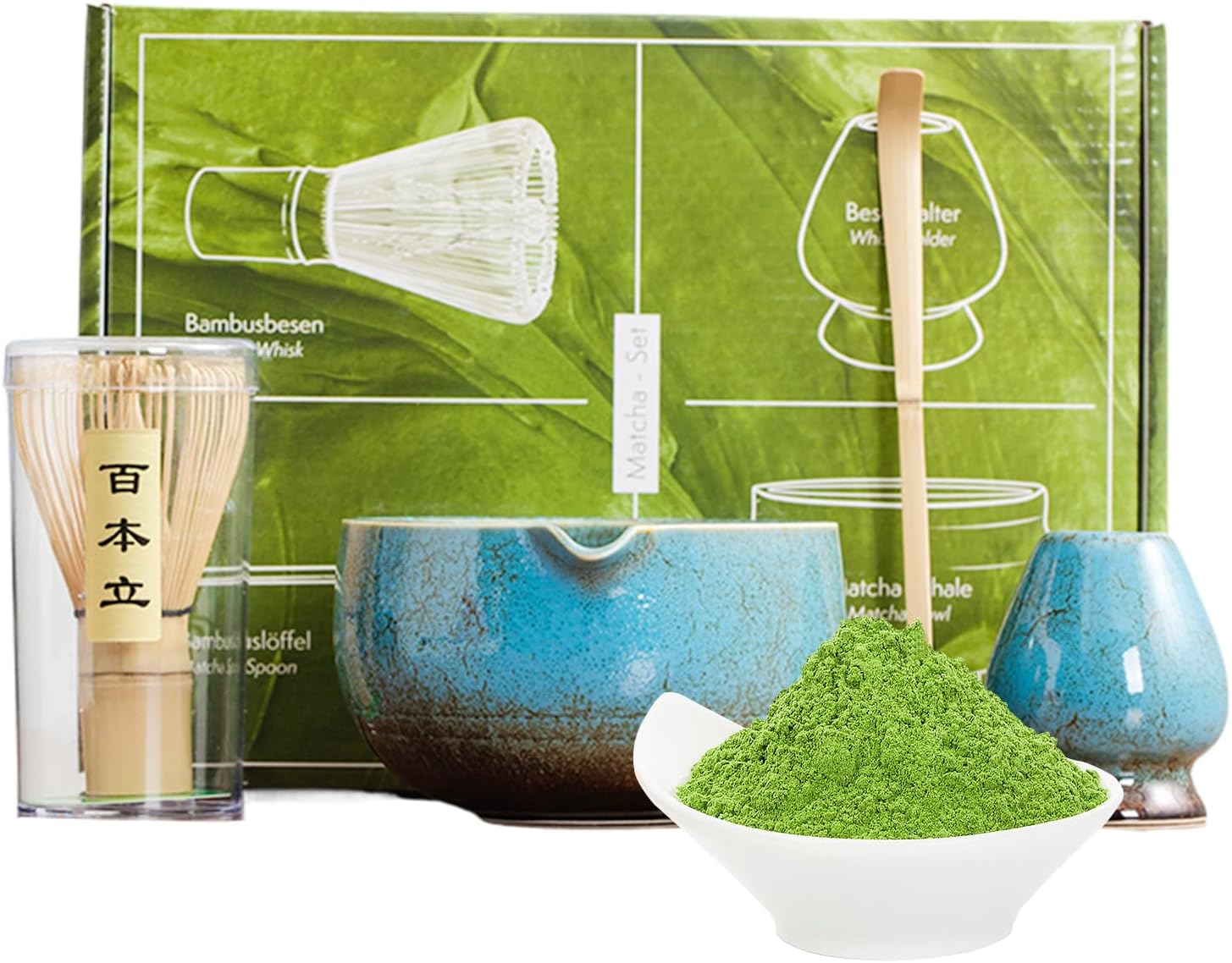 Matcha Tea Set, Tea Ceremony Kit - 4 Piece Traditional Tea Utensil Set for Girls, Men, Women, Home Use, Birthday, Christmas, Gift, Present, Celebration, Anniversary, Japanese Style, Handmade, Beginner