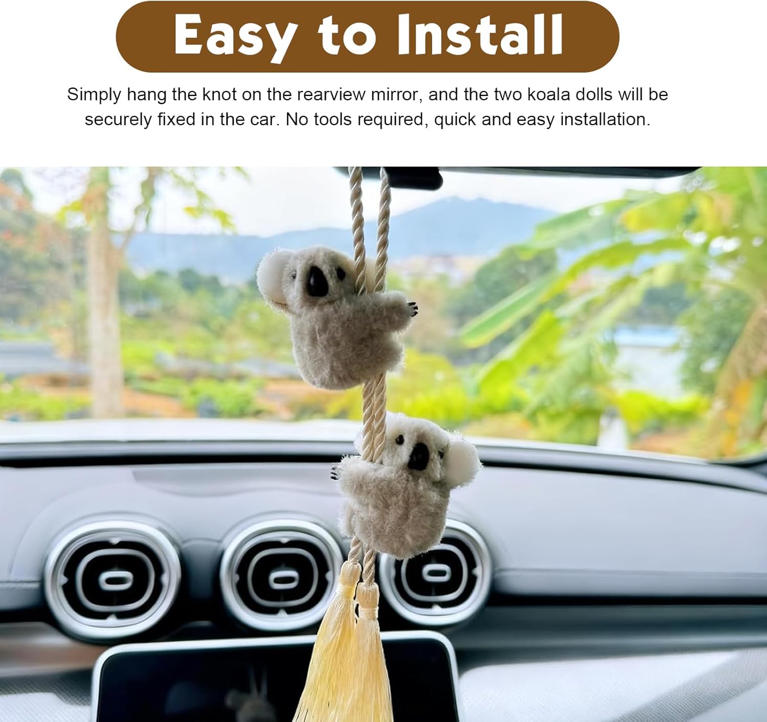 Lindo adorno colgante de koala oscilante, colgante de espejo retrovisor interior de koala de felpa, divertida decoración colgante de automóvil, regalos encantadores para mujeres y hombres