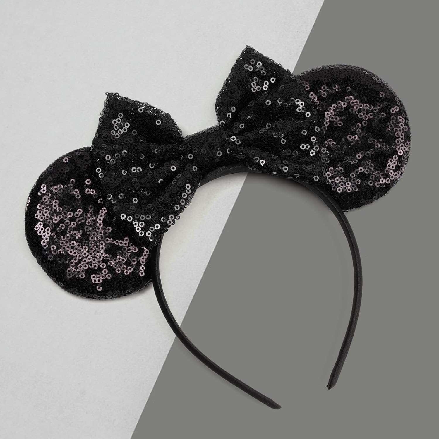 bianbaistar Orejas de ratón brillantes, diadema clásica de lentejuelas negras para adultos y otros usuarios encantadores, accesorio para fiestas de vacaciones o parque de atracciones