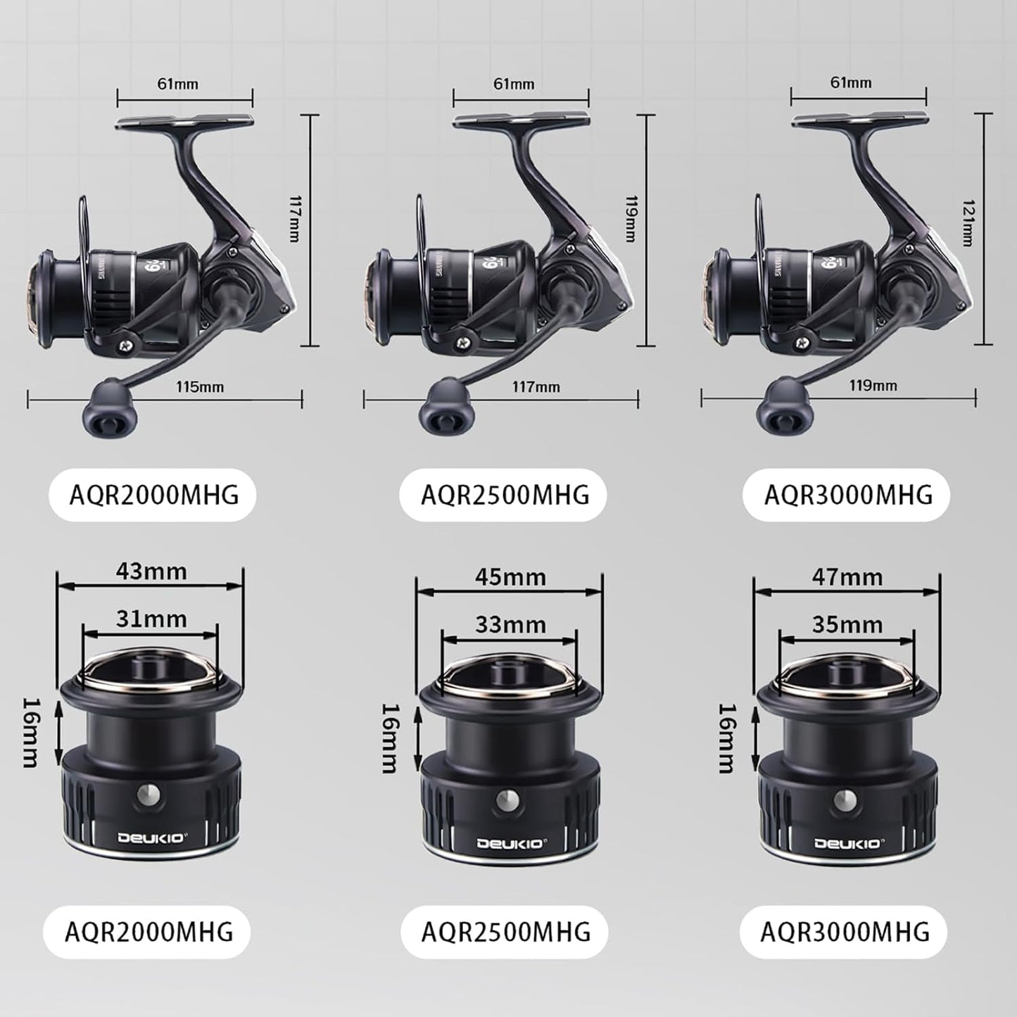 Spinning Reel, Saltwater Fishing, Carbon Fiber Body, Shallow Groove Aluminum Spool, 6/1 Stainless Steel Bearings, For Far Throw and Casting Fishing, Lightweight, 2000 to 3000 # Various Black