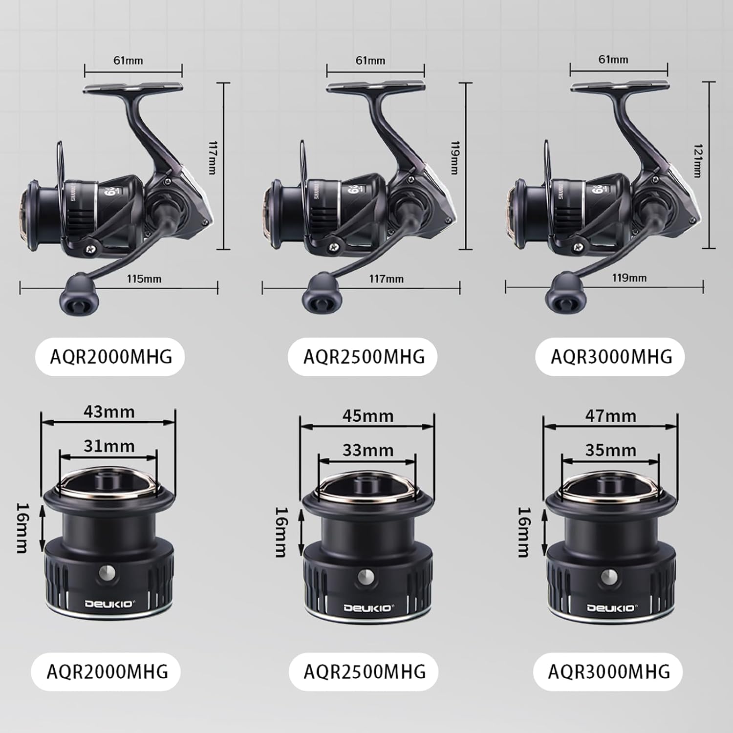 Spinning Reel, Saltwater Fishing, Carbon Fiber Body, Shallow Groove Aluminum Spool, 6/1 Stainless Steel Bearings, For Far Throw and Casting Fishing, Lightweight, 2000 to 3000 # Various Black