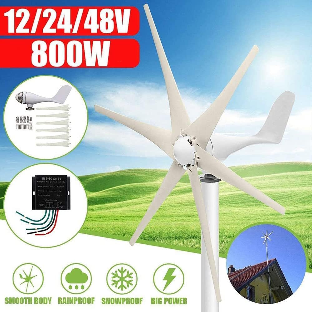 風力タービン、6枚羽根水平風力発電機 風力タービン発電機 コントローラー付き 風車 エネルギー タービン 充電、24V (12V)