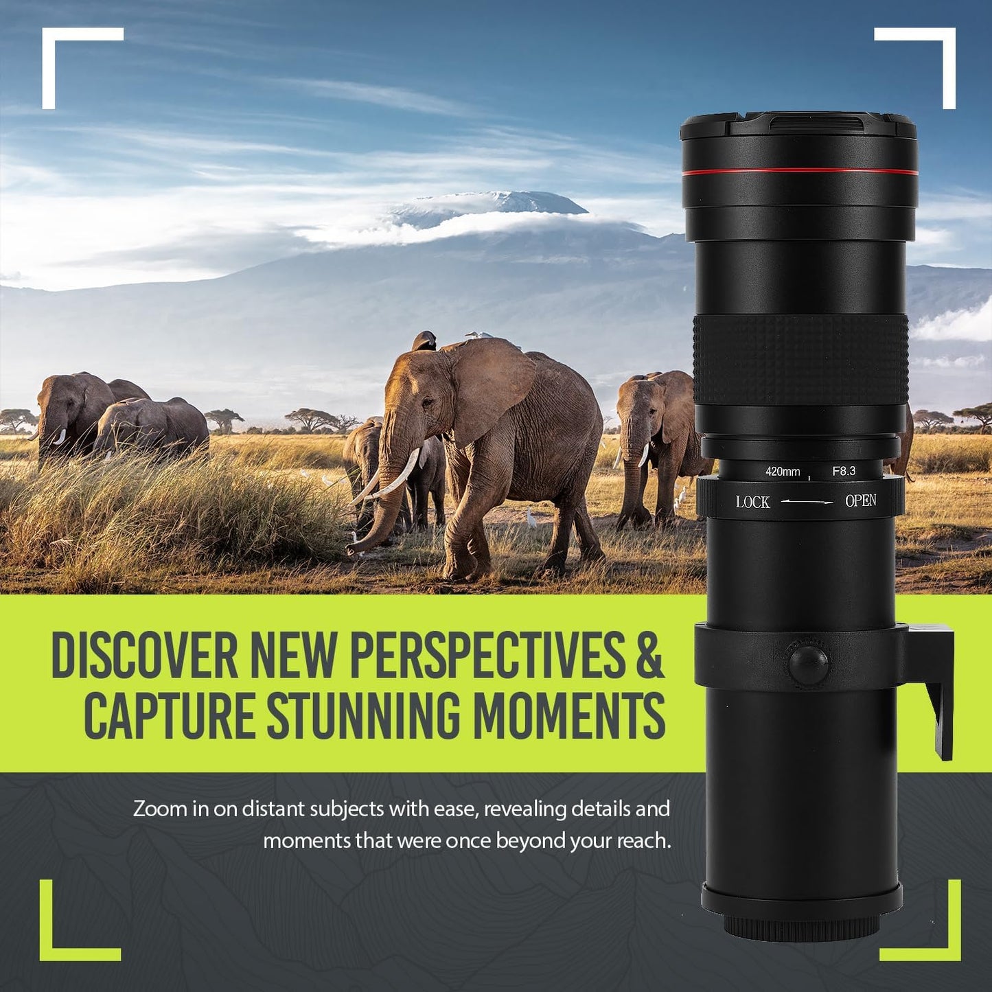 High Power 420-1600mm f/8.3 Manual Telephoto Zoom Lens for Canon EOS R EOS R3 EOS R5 EOS R6 EOS R6 II EOS R7 EOS R8 EOS R10 EOS R50 EOS R100 EOS RP Mirrorless Cameras