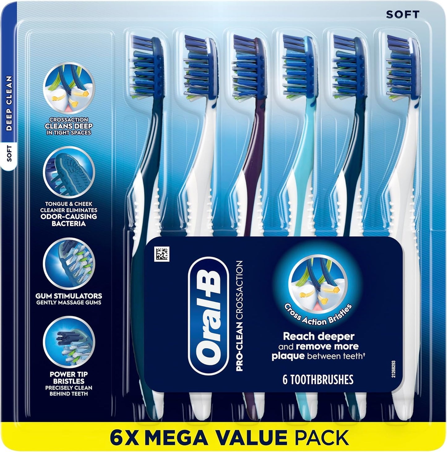 Oral-B Pro Clean Cross Action - Cepillos de dientes, eliminación profunda de placa, 6 unidades