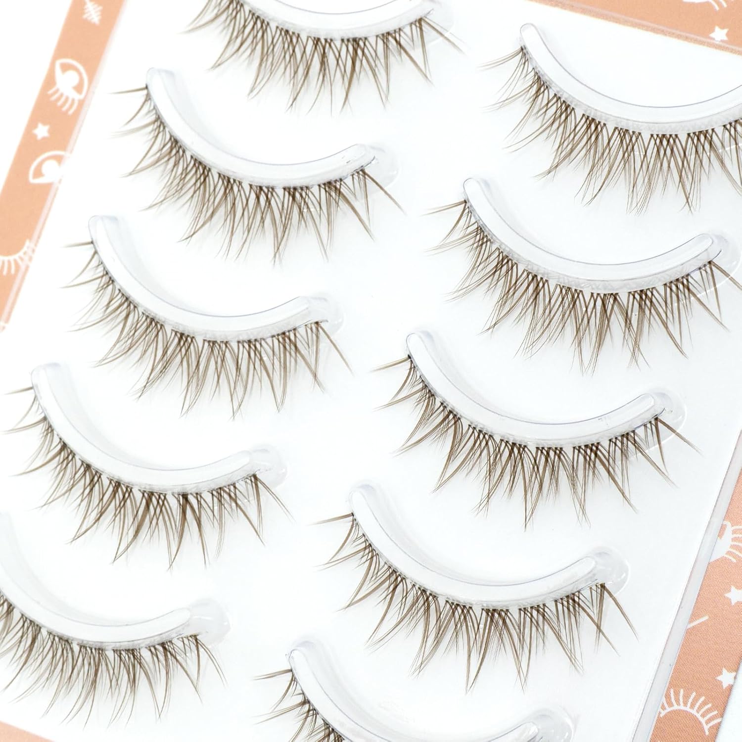 LASHIDOL Brown False Eyelashes, 5 Pairs Natural Eye Center, Thin Transparent Axis, Handmade Eyelashes, Natural Bundle, For Beginners, Cute Idol (NO.2)