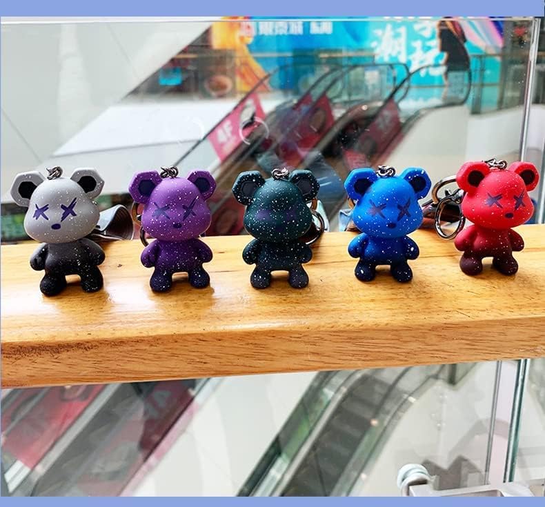 [AIXUAN] Men Women Boy Girl Cute Color Bear Key Knitting Idea Rope Resin Animal Pendant Metal Keychain (Grey)