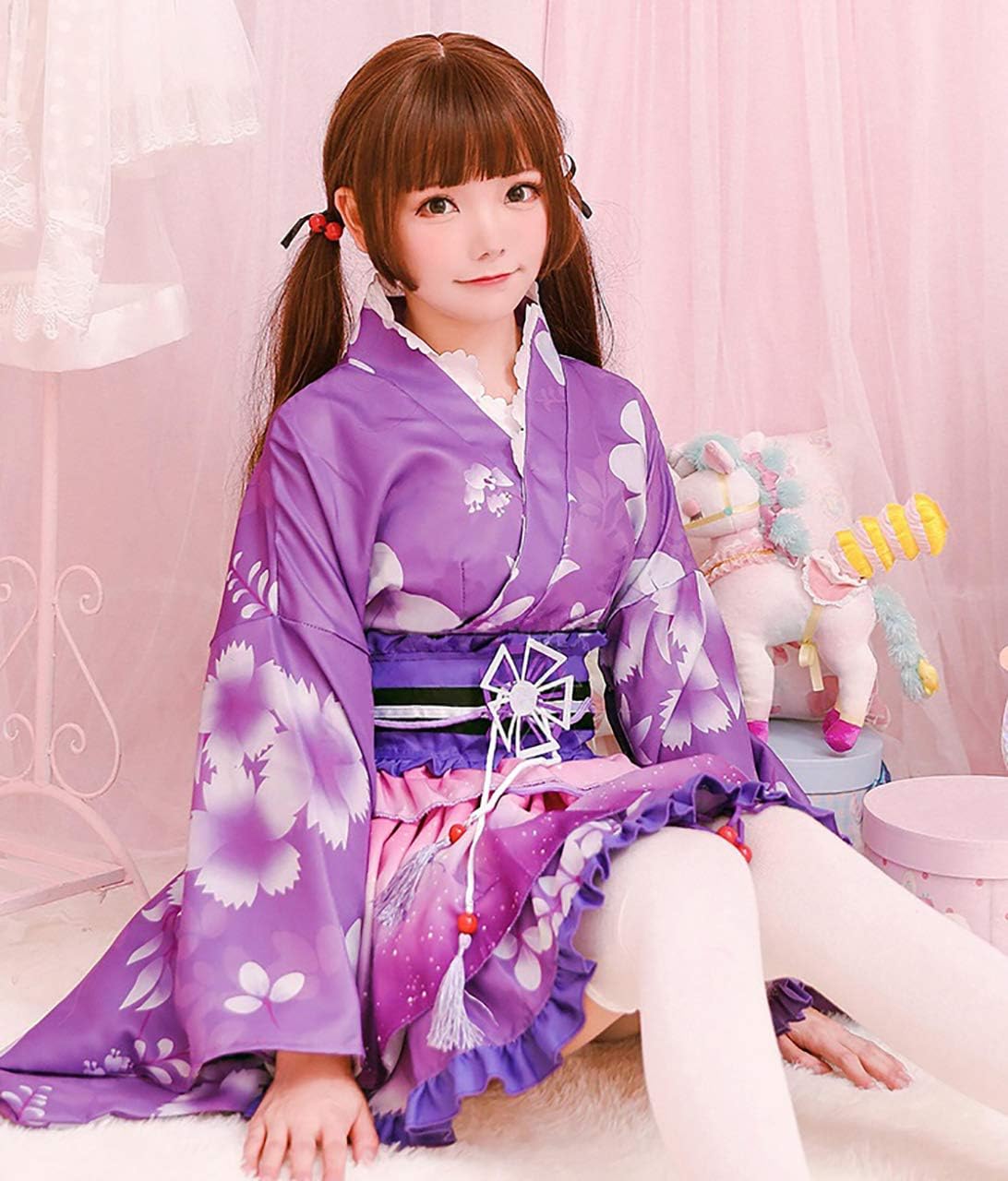 Milky Time Yukata, Japanese Style, Miniskirt, Cute, Cosplay, Halloween Costume Set, Summer Festival, Oiran (Purple)