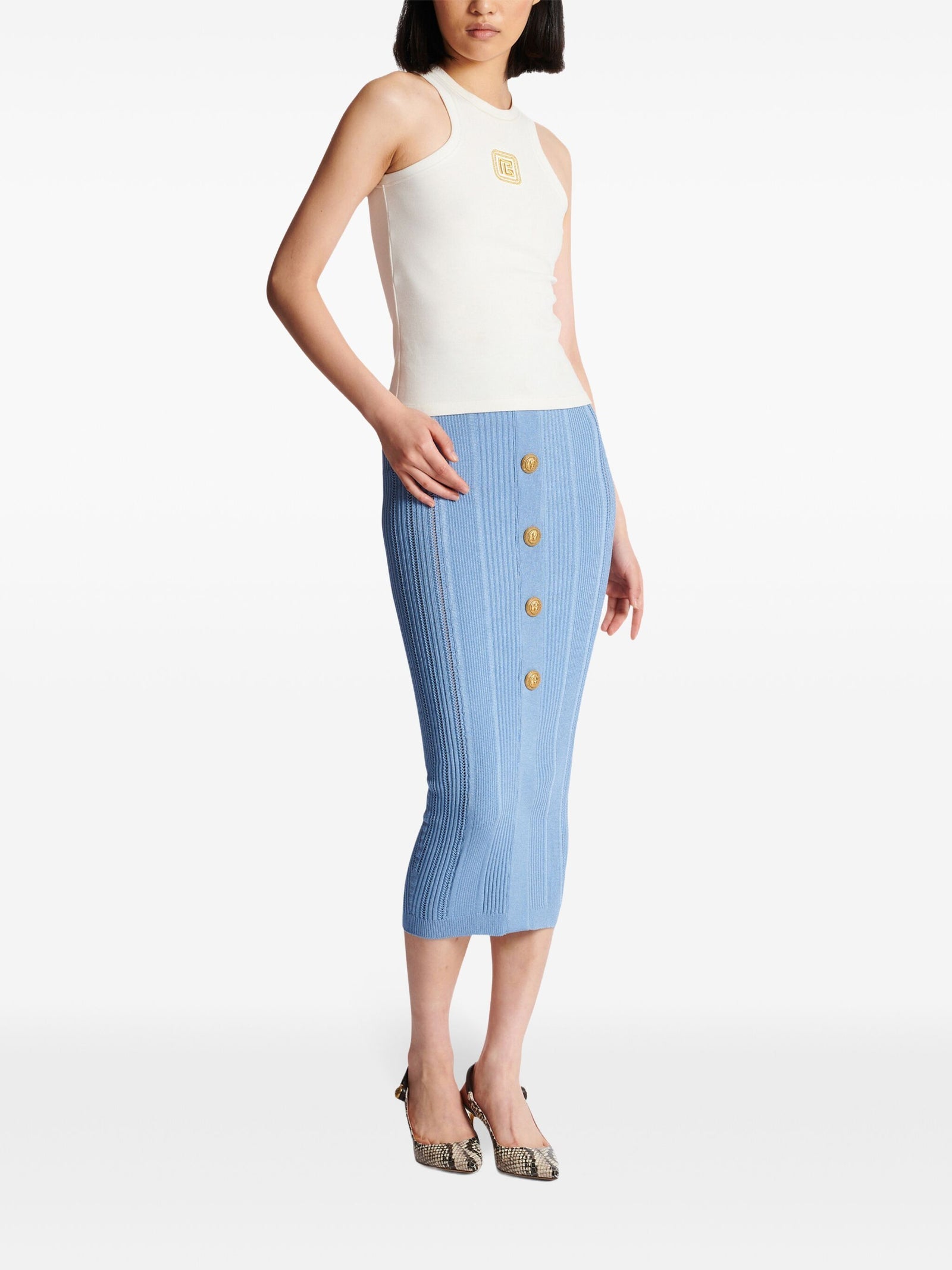 Balmain Paris 刺繍レトロPBを備えたバルメインパリタンクトップ - Image 7