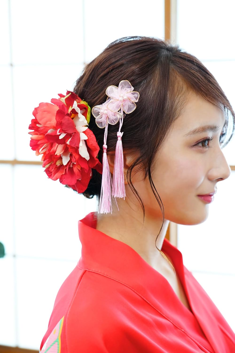 Clear Stone Halloween Cosplay Women's Kimono Set, Red